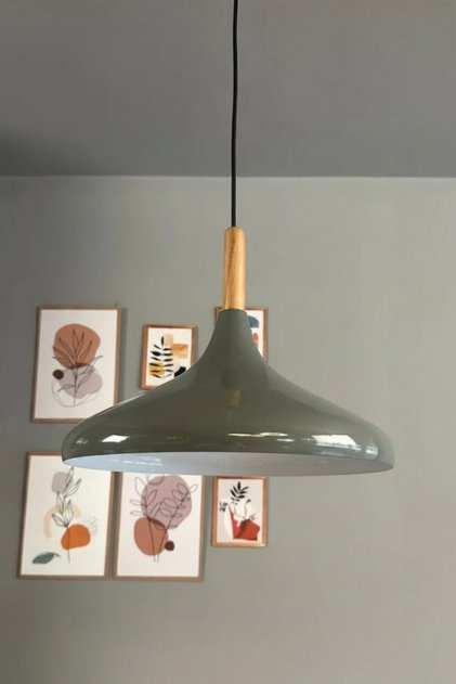 Antrasit Champion Ahşap Başlık Tekli Avize Sarkıt Salon Mutfak Cafe Butik Lamba Aydınlatma Avizeler