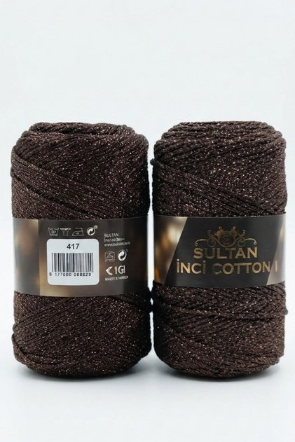 Sultan İnci Cotton Glittery Thread Knitted Bag Basket Supla Material - 1 Piece 200 Grams Color Code: 417 Anthracite Dark Smoked