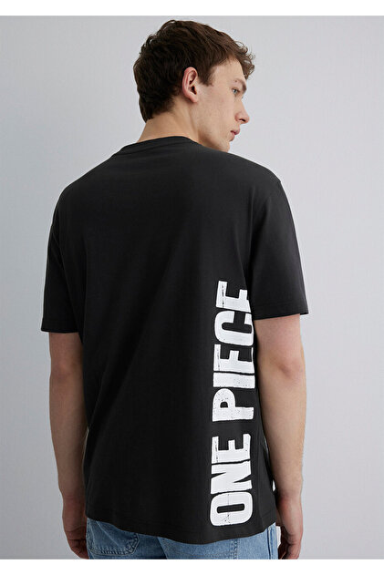 Mavi One Piece Baskılı Antrasit Tişört Loose Fit / Bol Rahat Kesim