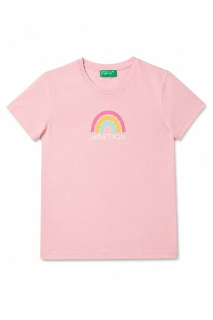 Benetton girl's rainbow print short sleeve t-shirt 4-14 years pink