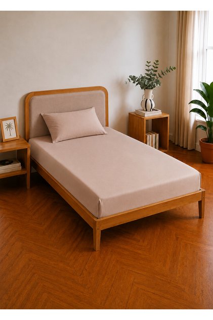 100% Cotton Satin Supreme Basic Single Fitted Sheet Mink (100X200X35 cm)
