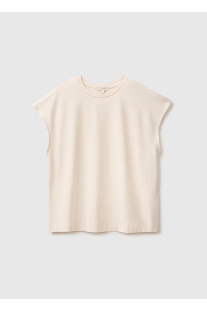 Women's Cream Cotton Blend Short Sleeve Crew Neck Top