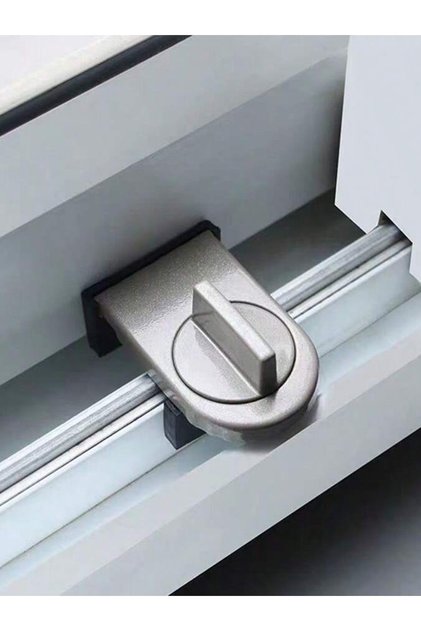 Silver No-Drill Sliding Door Lock, Child Safety Sliding Window Lock, High-Rise Anti-Fall Limiter, An