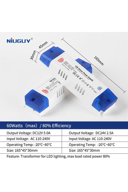 محول طاقة LED بقوة 60 واط تيار مستمر 12 فولت، محول طاقة 100 واط 80 واط 60 واط 36 واط 24 واط 12 واط، محول طاقة AC/DC 12 فولت 24 فولت للإضاءة