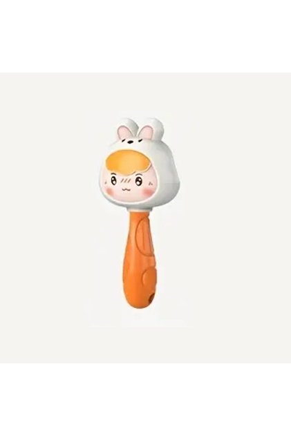 Orange Rabbit Cartoon Rattle, Newborn Sensory Grasp Toy, Chew-Safe Early Ed Handbell for Xmas & Bday