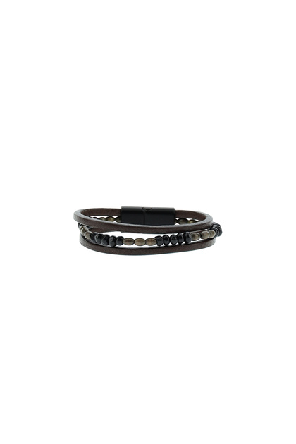 3-Piece Leather Bead Bracelet