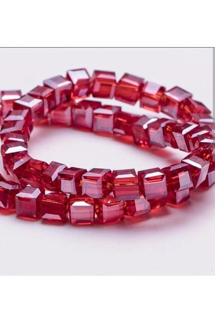 2 Strands(190 Pieces) 4 mm Red Glass Crystal Cube Beads Rosary Necklace Bracelet Jewelry Making