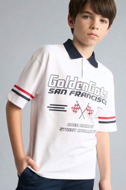 Oversize Polo Collar Pique Short Sleeve Polo T-Shirt for Boys H0981A826Sm