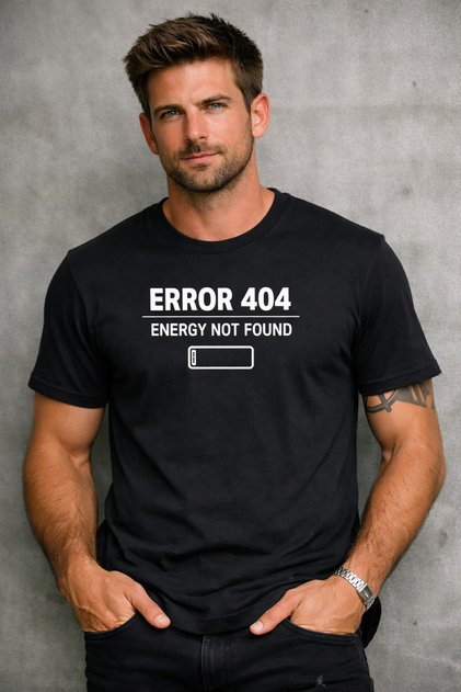 Error 404 Printed Fun Short Sleeve Black Tshirt