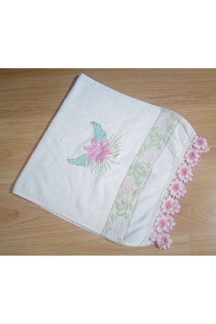 Handcrafted Hand and Face Towel with Embroidered Edges, Embroidered White Flowers 45X90Cm