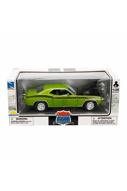 Mașină metalică, New Ray, 1970 Plymouth Cuda, Verde, 1:25