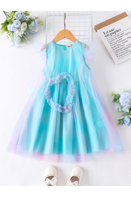 Girls Heart Detail Sleeveless Mesh Dress