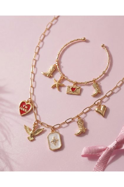 Gold Color Popular Charm-Set Stylish Bracelet & Necklace Jewelry Set