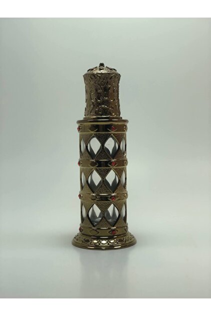 Bronz Renk Kırmızı Taşlı Boş Doldurulabilir Parfüm Şişesi - 50ml Dekoratif Cam Esans Şişesi