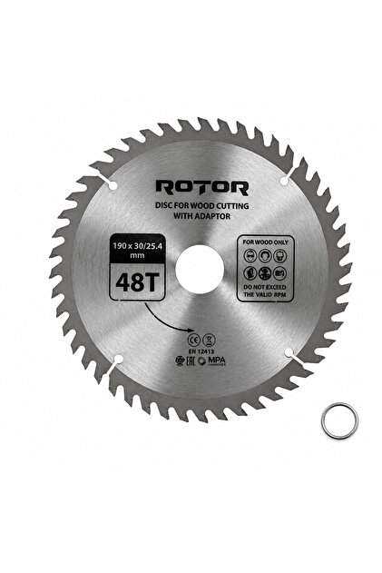 Daire Testere Bıçağı 190x30/25,4 mm 48T – Ahşap Kesim (El Tipi ve Gönye Testere) Adaptörlü