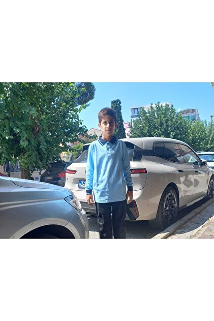 Okul Açık Mavi Uzun Kollu Polo Yaka Sweatshirt