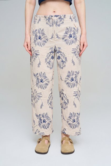 Women's Large Floral Embroidery Sequin Embroidered Relaxed Cut Pants