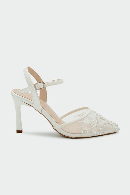 Tanya Pearl Embellished Women's Ivory Heeled Shoes