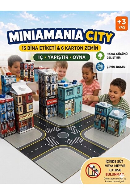 Miniamania City Kendin Yap Şehir Tasarım Seti-3+ Yaş Eğitici Geri Dönüşüm Oyuncağı-15 Bina Etiketi & 6 Zemin