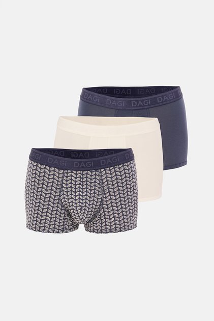 Buz Mavisi-Füme 3'lü Desenli Micro Modal Boxer