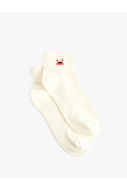 Set of 2 Crab Embroidered Cotton Bootie Socks