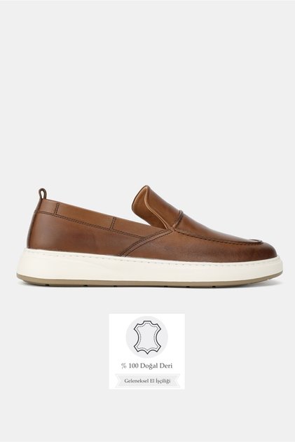 Men's Tan Genuine Natural Leather Eva Sole Loafer Daily Shoes