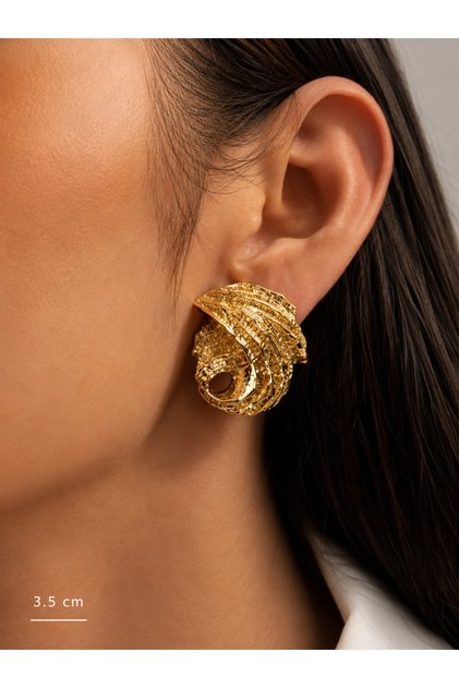 Alter Gold Color Vintage Textured Spiral Form Premium Earring Set for Women