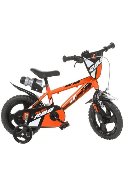 Детски велосипед, Dino Bikes, R88, С помощни колела, 12 инча, Стоманена рамка, До 110 см, Оранжев