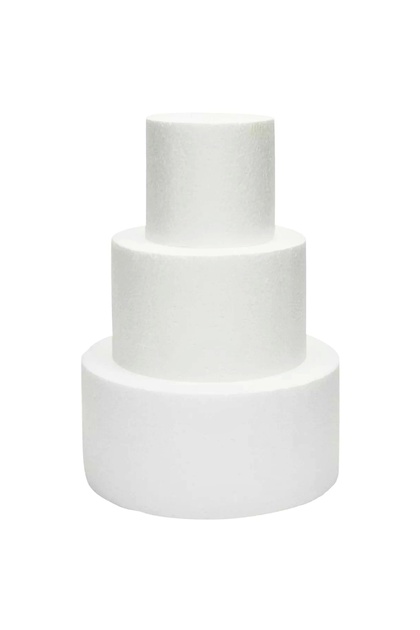 Macheta tort rotunda 3 etaje, alb, 15cm, diametre 30x40x50cm