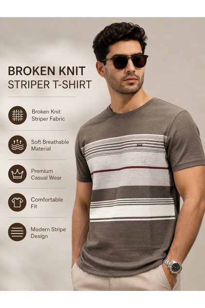 Premium Broken Knit Striper T-Shirt for Men – Soft Breathable Casual Crew