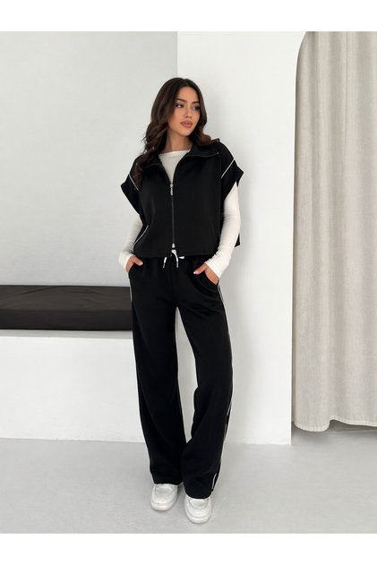 Women's Vest Suit with Piping Detail in Modal Fabric