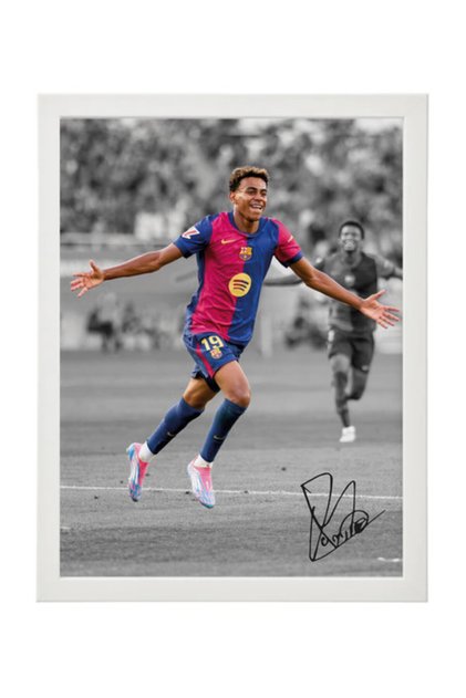 Lamine Yamal Framed Poster 30x40cm – Barcelona Football Wall Art, Printed Autograph, Soccer Memorabilia, Gift for Fans