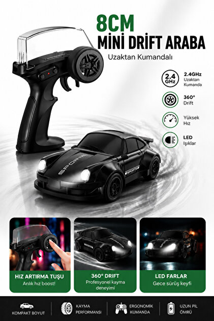oyuncakgidiyor 8CM 1:64 Ölçek Uzaktan Kumandalı Drift Araba LED