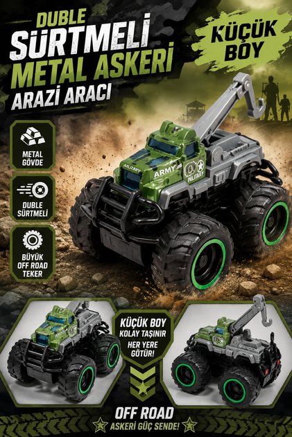 Duble Sürtmeli Metal Diecast Askeri Arazi Aracı Oyuncak Off Road Jeep Modeli Mini Boy