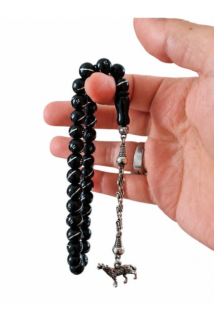 Saltanat Series Silver Embellished Silver Tassel Erzurum Handcrafted Erzurum Oltu Prayer Beads
