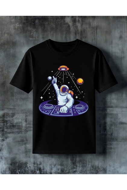 Astronaut Dj Space Music Printed Oversize T-Shirt