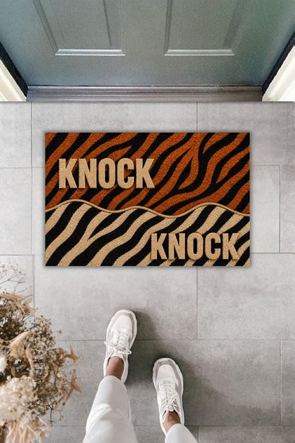 Knock Zebra & Tiger Patterned Modern Door Mat – Digital Printed Non-Slip Base Mat 70X45Cm