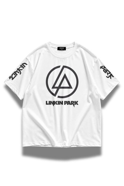 Unisex Linkin Park Sleeve Printed Crew Neck T-Shirt, Oversized Rock Band Themed Tshirt