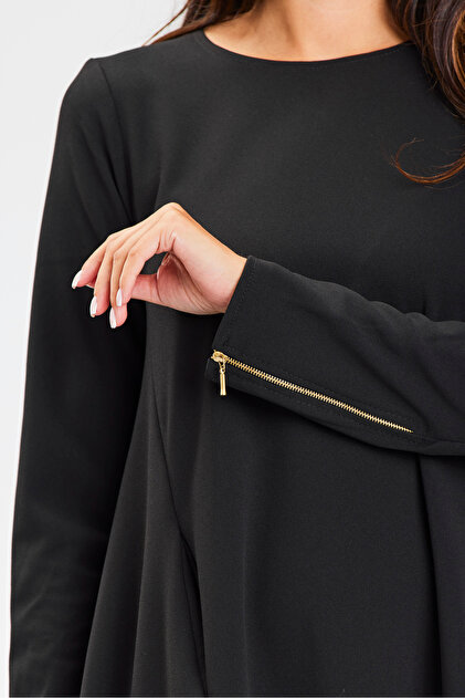 Awama Awama trapeze dress, elegant, long sleeves, Polyester/ Elastane, black,  L-XL INTL- Trendyol