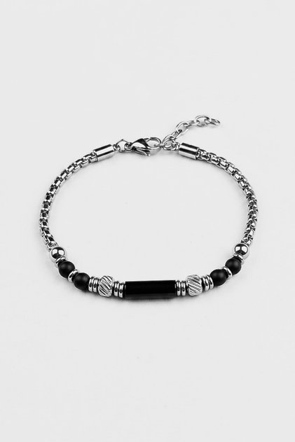 Men's Onyx Natural Stone Detailed Steel Bracelet