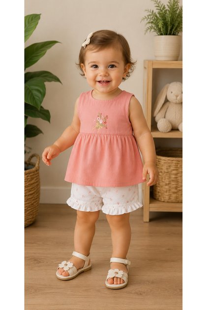 Girl's summer floral orange shorts set