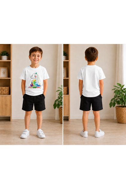 T-Shirt and Shorts Set for Boys and Girls, 100% Cotton, Summer Comfortable Fit, Printed Sports Casual Set (Shorts and T-Shirt Set)