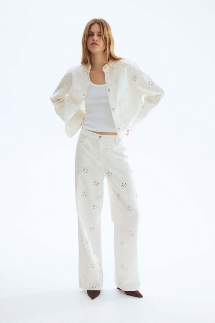 Broderie anglaise twill trousers
