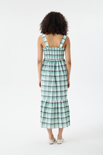 Il 25098-Plaid Elastic Back Maternity Wear Strap Dress- Trendyol