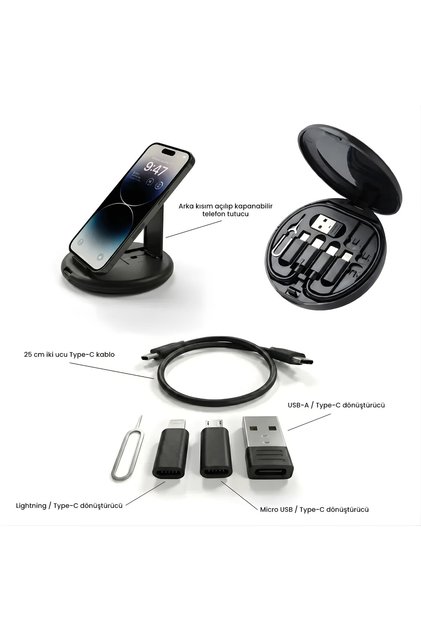 Taşınabilir Multi-Fonksiyonel Dönüştürücü Set, USB-C, Lightning, Micro USB, Usb ve SIM Kart