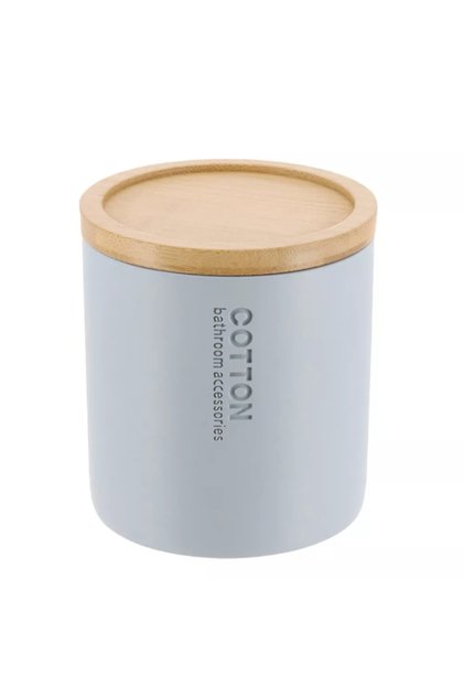 Polyresin Cotton Box with Bamboo Lid 11 x 9.5 x 9.5 cm