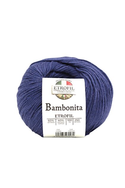 Bambonita Örgü İpi Derin Mavi %60 Bambu %40 Organik Pamuk 100g 250m (75400)