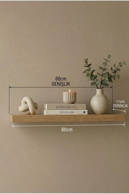 ALPINE 60 cm Dekoratif Duvar Rafı Modern Minimalist Yüzer Raf Sepet ALE1-S