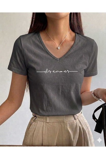 Dreamer Women's V-Neck Basic Unprinted Comfortable Fit T-Shirt