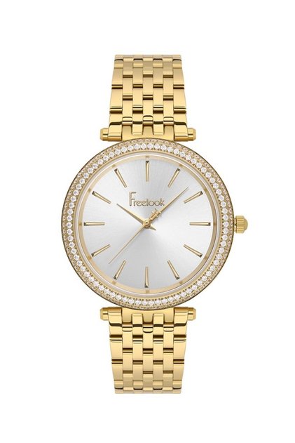 Fl.1.10465-2 Stoned Design Steel Case Steel Band Gold Color Women's Wristwatch